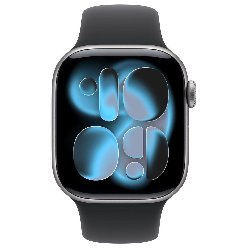 Apple Watch Series 11 (GPS) 42mm Aluminum Case with Black Sport Band - M/L in Space Gray and 2-Year AppleCare+, , large