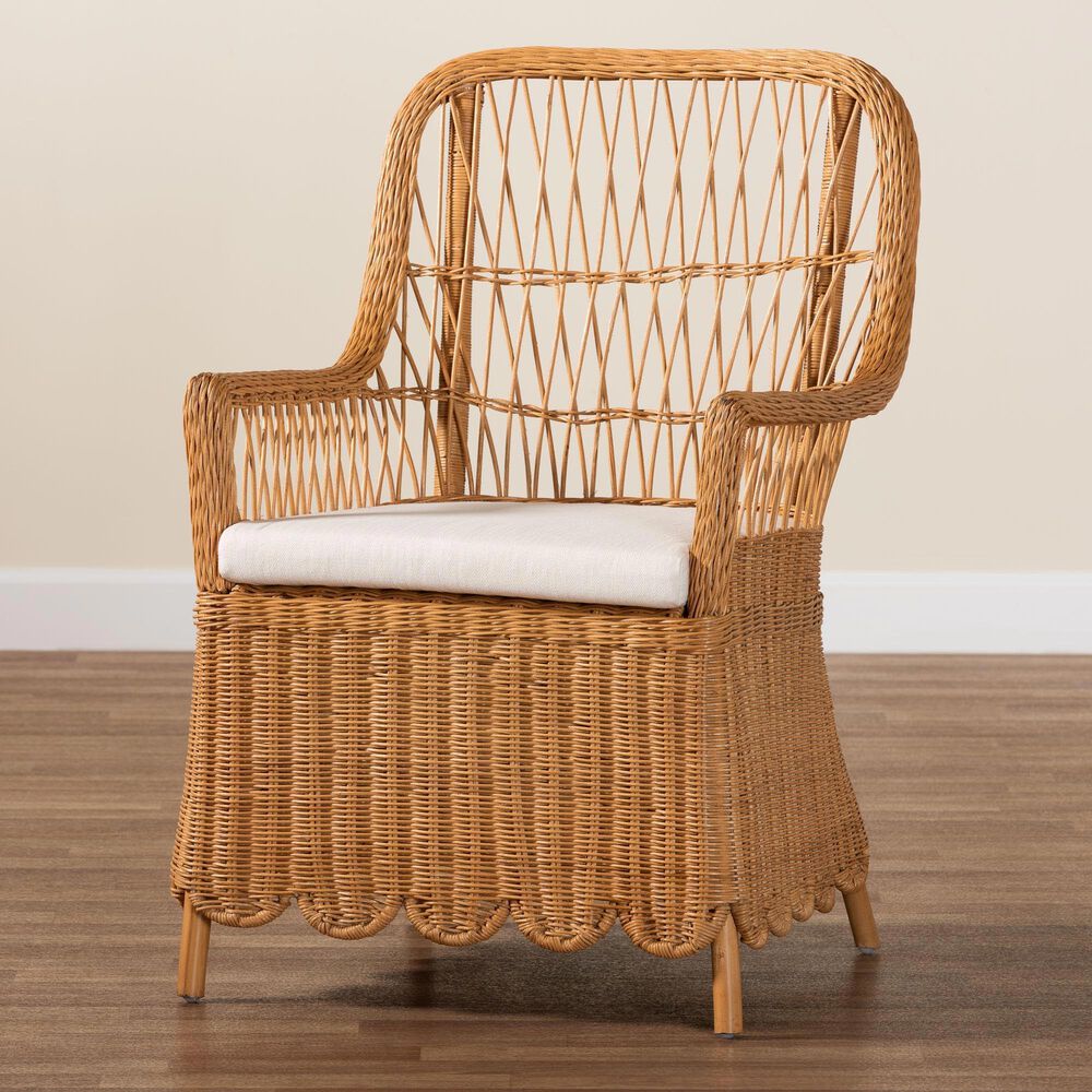 Baxton Studio Teresa Arm Chair with Light Honey Rattan in White, , large