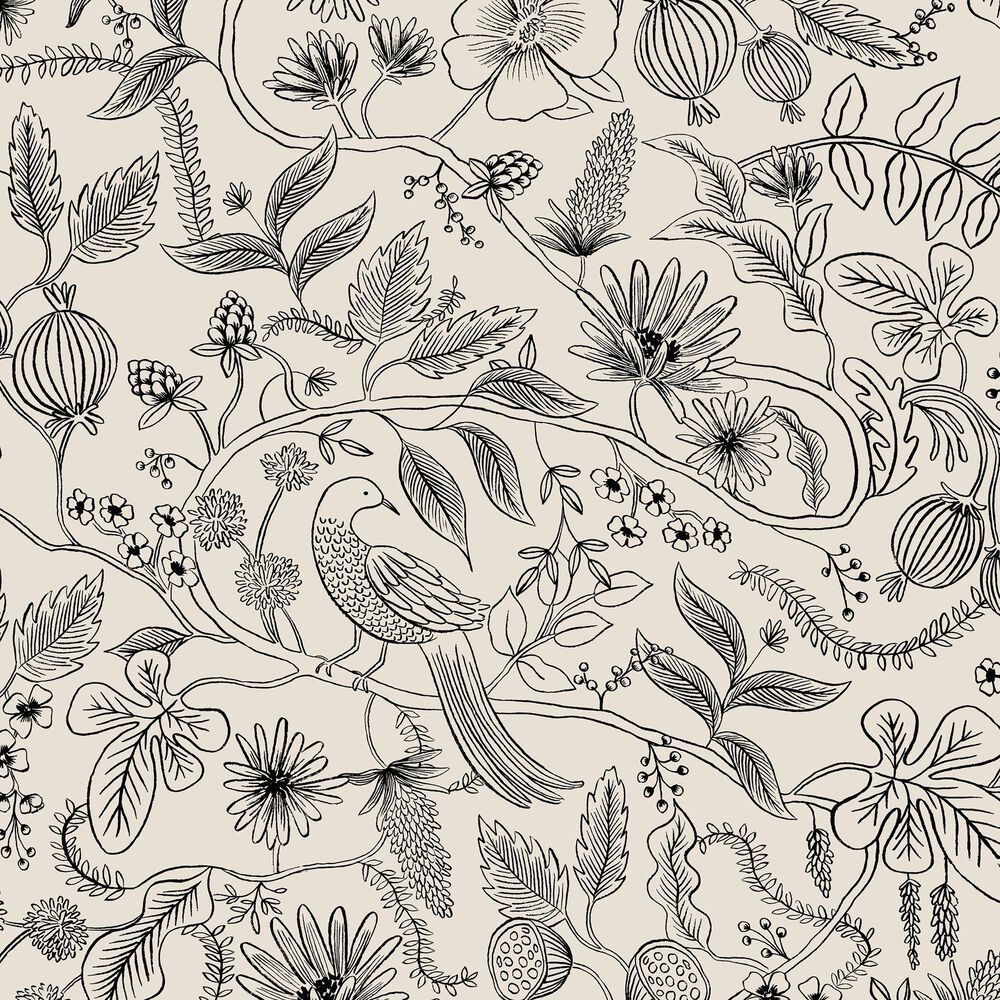 Rifle Paper Co Crafted by Cloth &amp; Company Elly Full Headboard in Aviary Black/Cream, , large