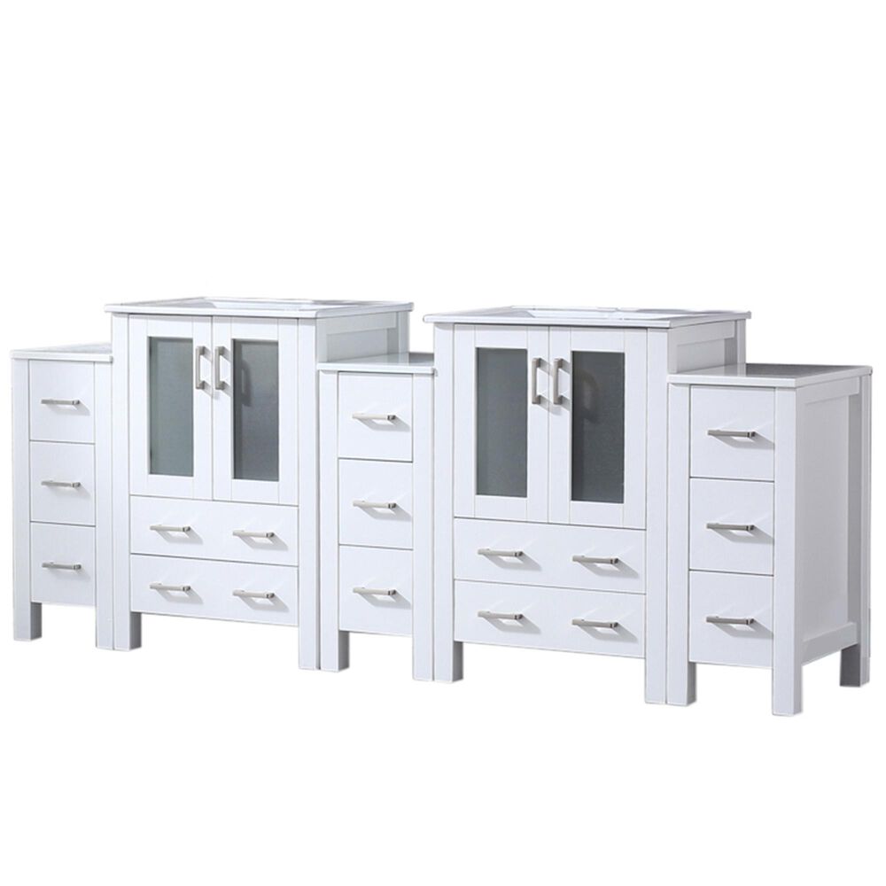 Lexora Home Volez 84&quot; Double Bathroom Vanity in White with White Ceramic Top and Rectangular Sinks, , large