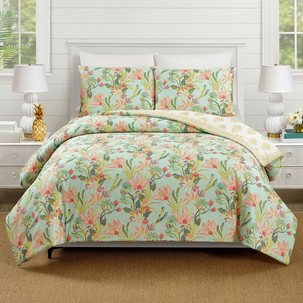 Peking Handicraft Queenie Tropical 3-Piece King Comforter Set in Seafoam, , large