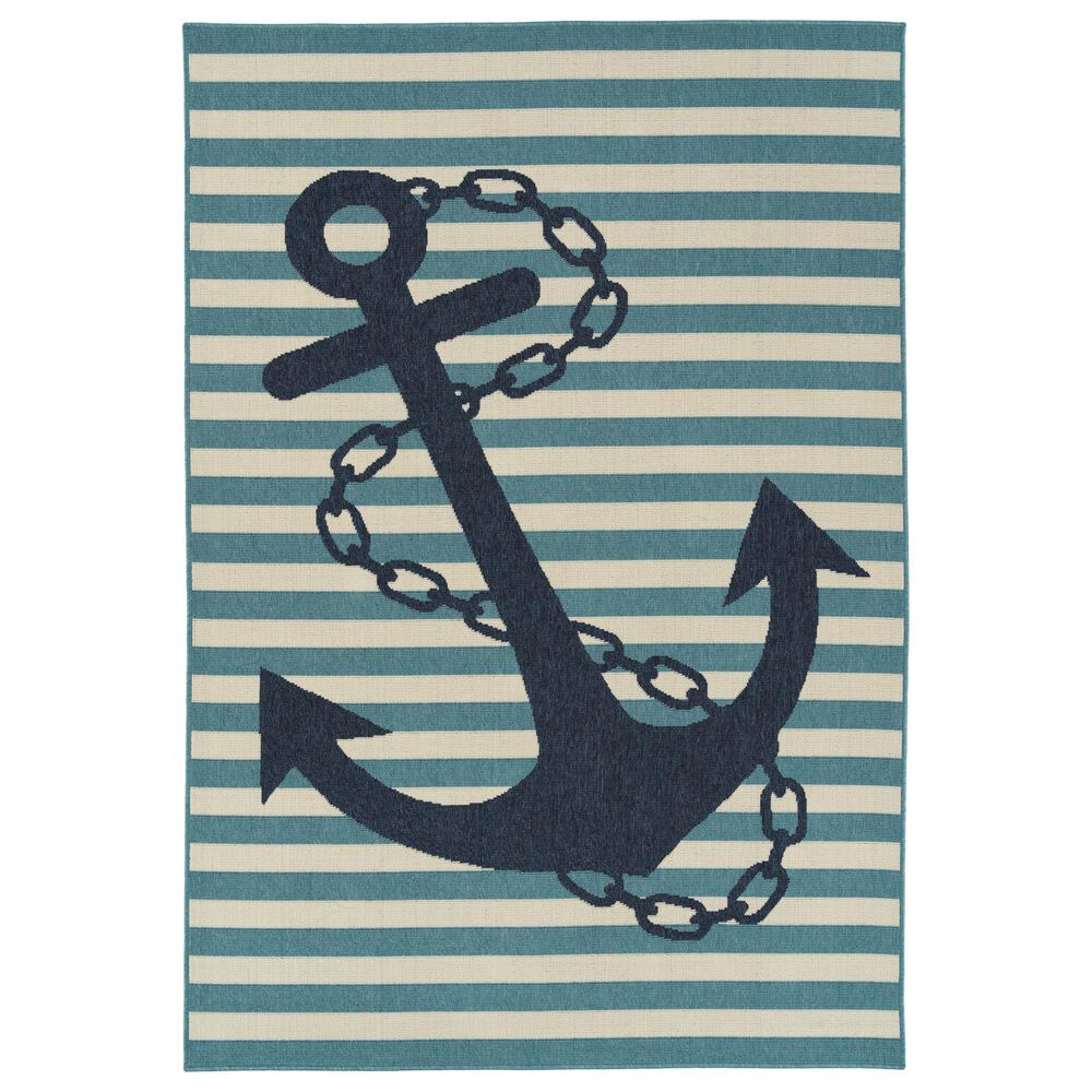 Kaleen Rugs Amalie Anchor 2"2" x 8" Light Blue, Navy and Ivory Indoor/Outdoor Runner, , large