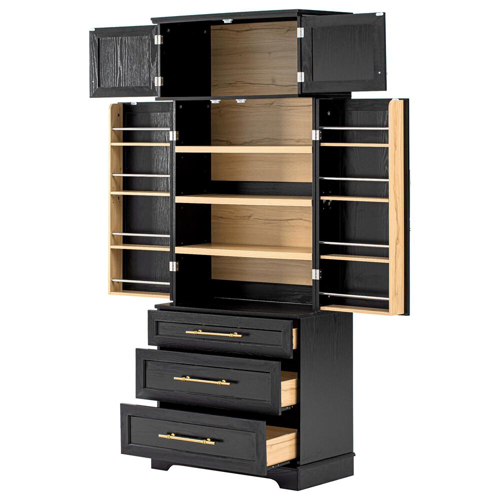 HOMLUX 78.2" Tall Farmhouse Kitchen Pantry Cabinet with 8 Door Shelves, Storage Cabinet with 3 Adjustable Shelves, 3 Large Drawers, Versatile Cupboard for Kitchen, Dining &amp; Bathroom, Ash Black, , large