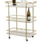 Maple and Jade 3-Shelf Bar Cart with Handle in Satin Gold and White Marble, , large