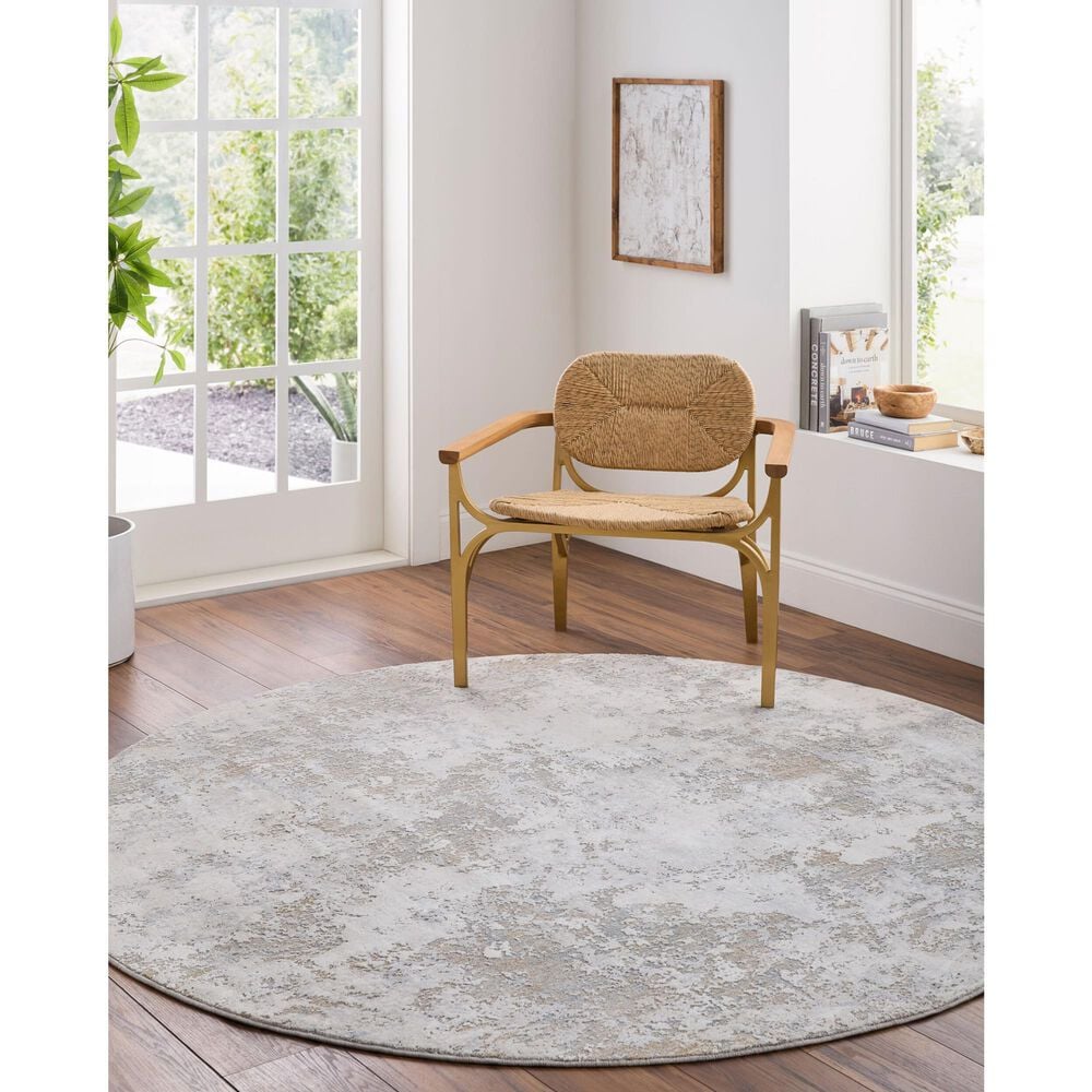 Surya Brunswick 5&#39;3&quot; Round Cream, Blue, Olive, Light Slate, Taupe and Seafoam Area Rug, , large