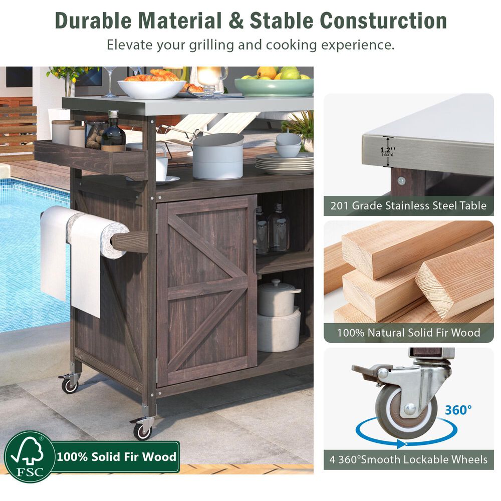 HOMLUX 50" Outdoor Kitchen Island in Dark Brown and Stainless Steel, , large