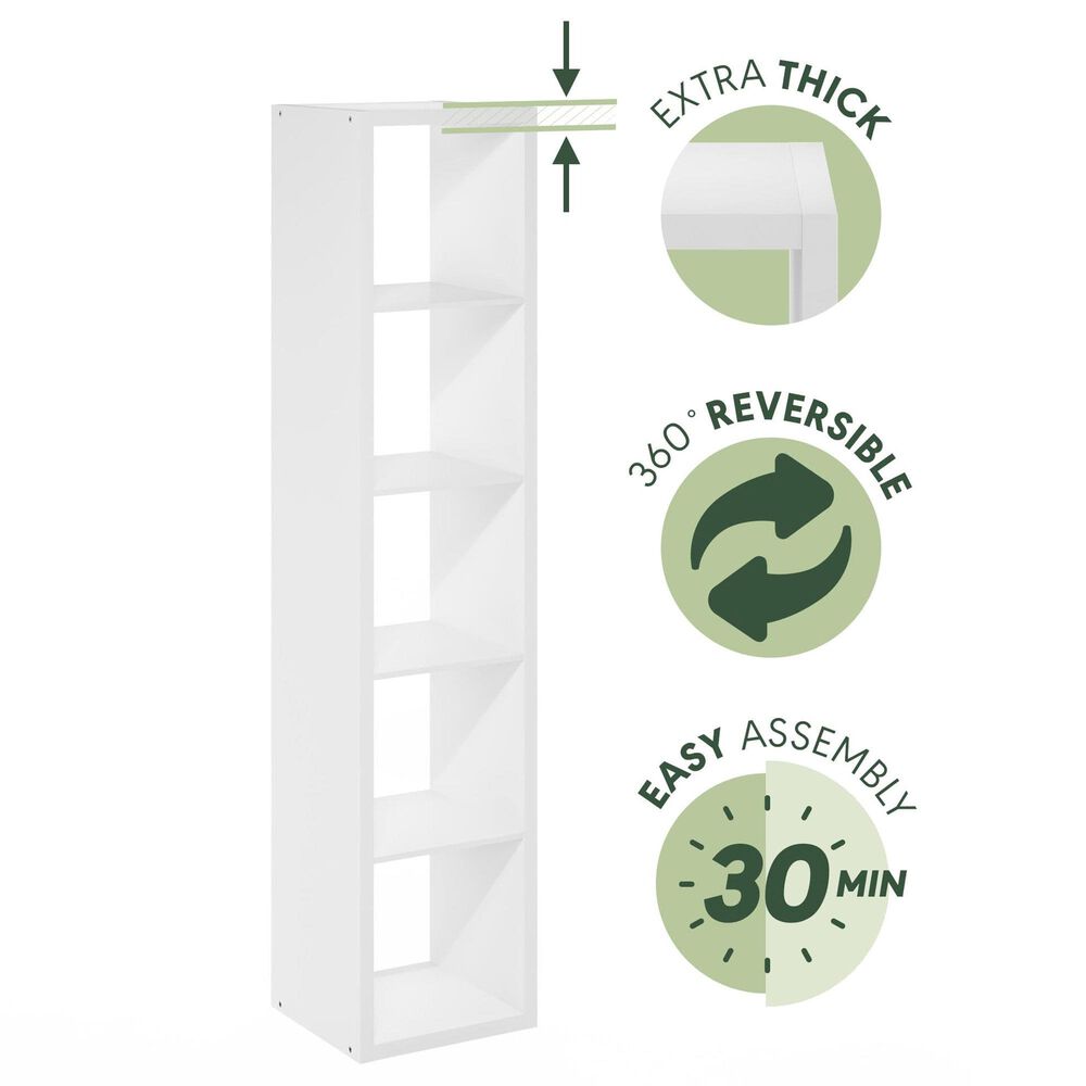 HOMLUX 5-Cube Reversible Open Back Bookshelf in White, , large