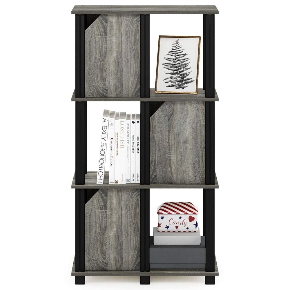 HOMLUX 4-Tier Storage Bookcase with Three Doors in French Oak and Black, , large