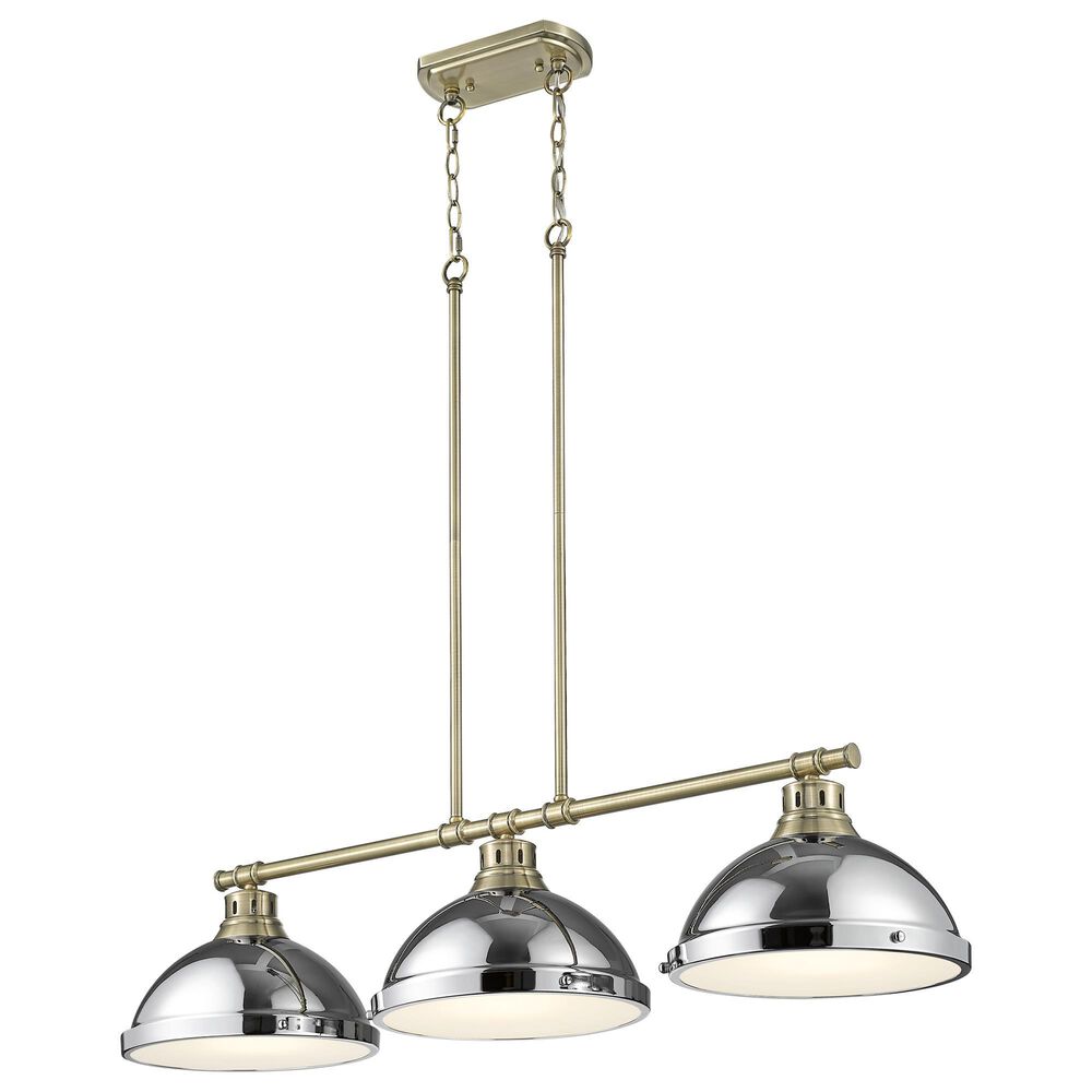 Golden Lighting Duncan 3-Light Pendant with Chrome Shade in Aged Brass, , large