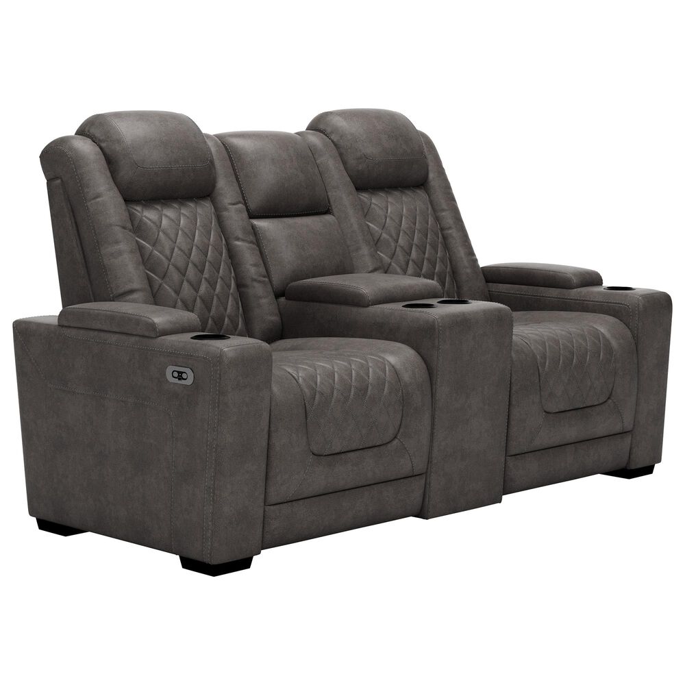 Signature Design by Ashley HyllMont Power Recliner Console Loveseat with Power Headrest in Gray, , large