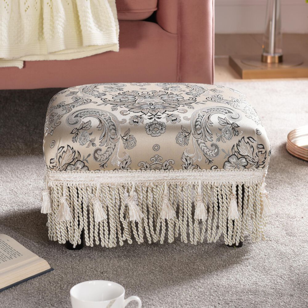 Jennifer Taylor Home Fiona Traditional Decorative Footstool Silver Paisley, , large