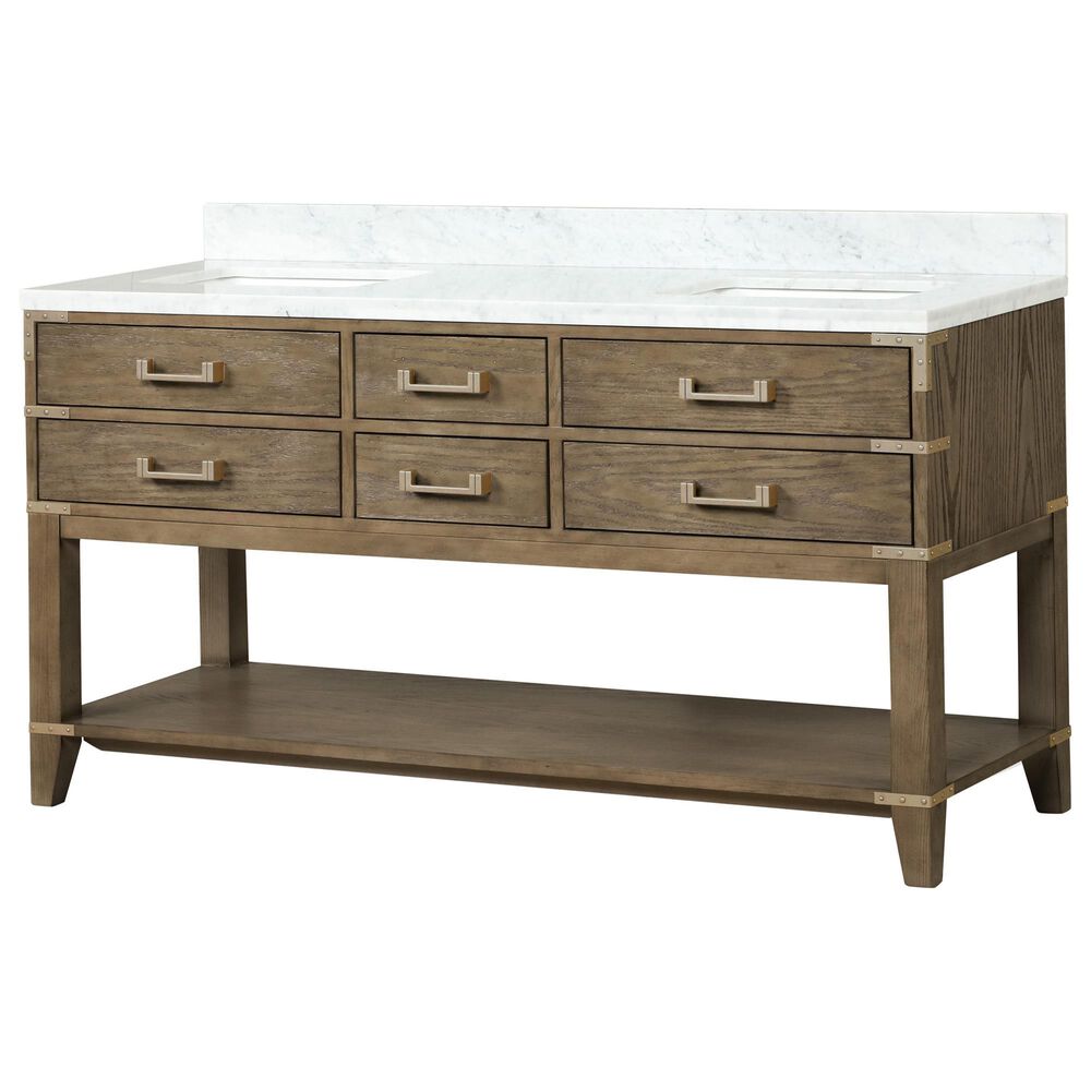 Lexora Home Norwalk 60" Double Bathroom Vanity in Grey Oak with White Carrara Marble Top  and Rectangle Sink, , large