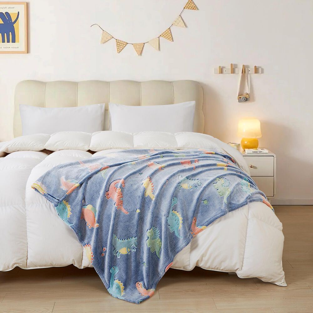 Duke Imports Jurassic Friends - Glow in the Dark Plush Throw in Blue, , large