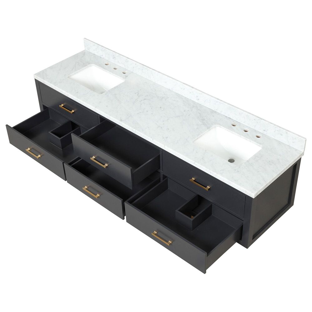 Lexora Home Castor 84&quot; Double Bathroom Vanity in Blue with 2 cm White Carrara Marble Top and Rectangular Sinks, , large