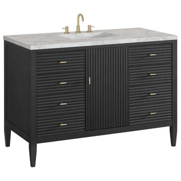 James Martin Vanities Myrrin 48" Single Bathroom Vanity in Carbon Oak with 3 cm Eternal Jasmine Pearl Silestone Top, Rectangular Sink and FreePower Wireless Charger, , large