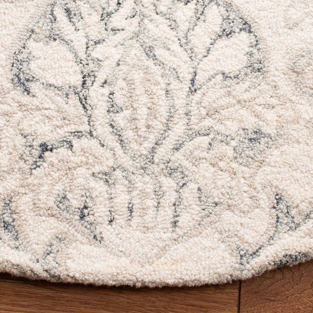 Safavieh Micro-Loop Damask 5&#39; Round Ivory and Grey Area Rug, , large