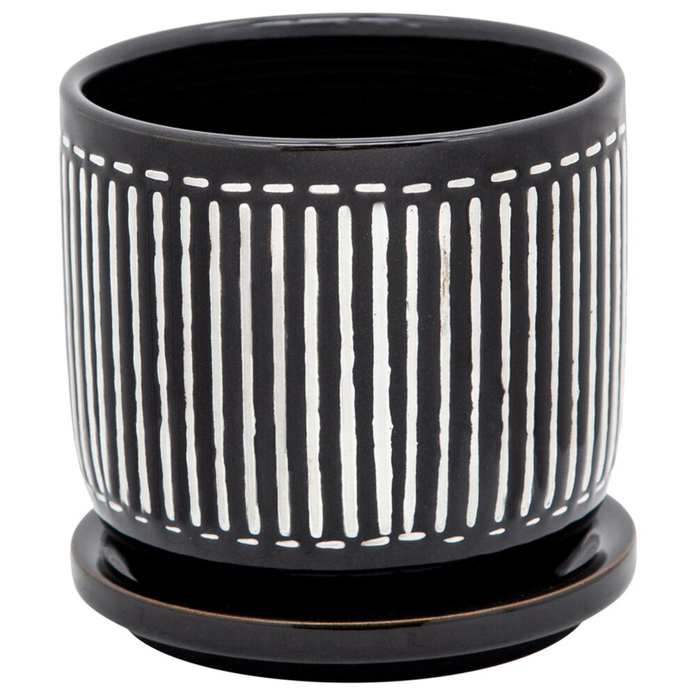 Sagebrook Home 5" Vertical Lines Planter with Saucer in Black, , large