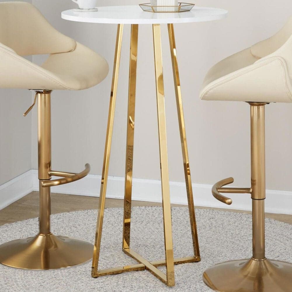 LumiSource Cosmo Bar Table in Gold Metal and White Wood, , large