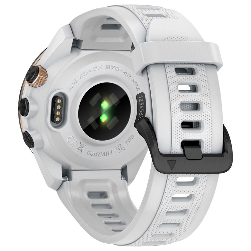 Garmin Approach S70 42mm Premium GPS Golf Watch Ceramic Bezel Black Case with White Silicone Band, , large