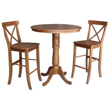 International Concepts Adjustable 3-Piece Transitional Round Dining Set in Distressed Oak, , large