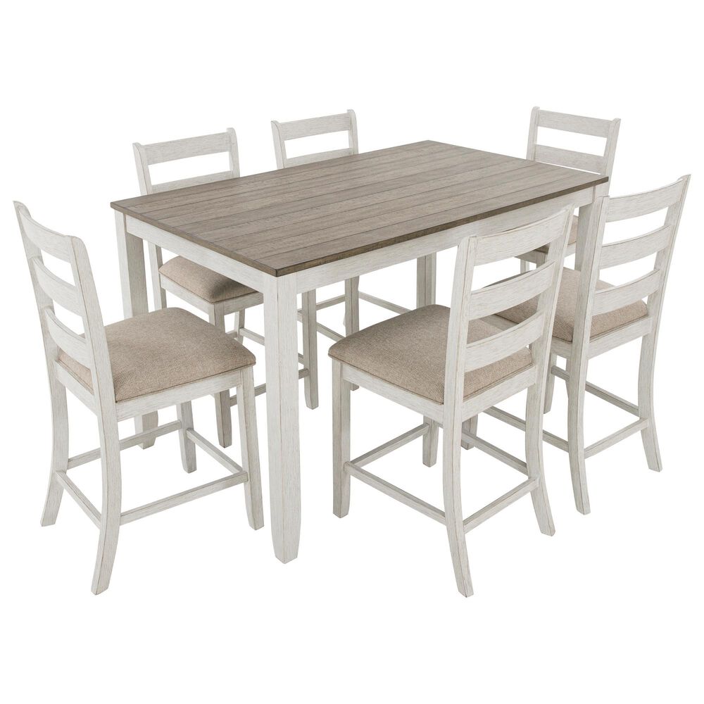 Ashley Skempton 7-Piece Counter Height Dining Set in White and Light Brown, , large