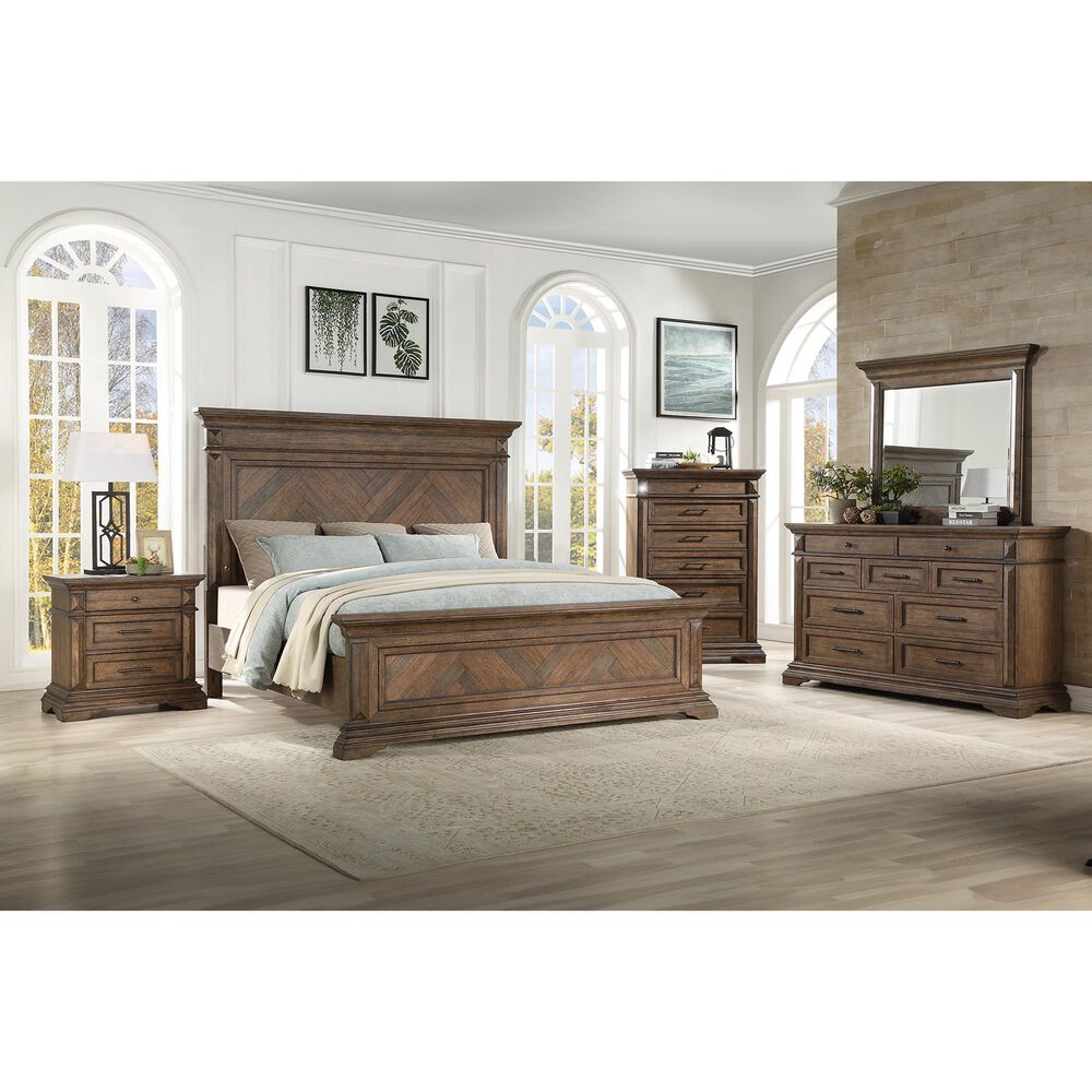 New Heritage Mar Vista King Panel Bed in Brushed Walnut with USB Ports, , large
