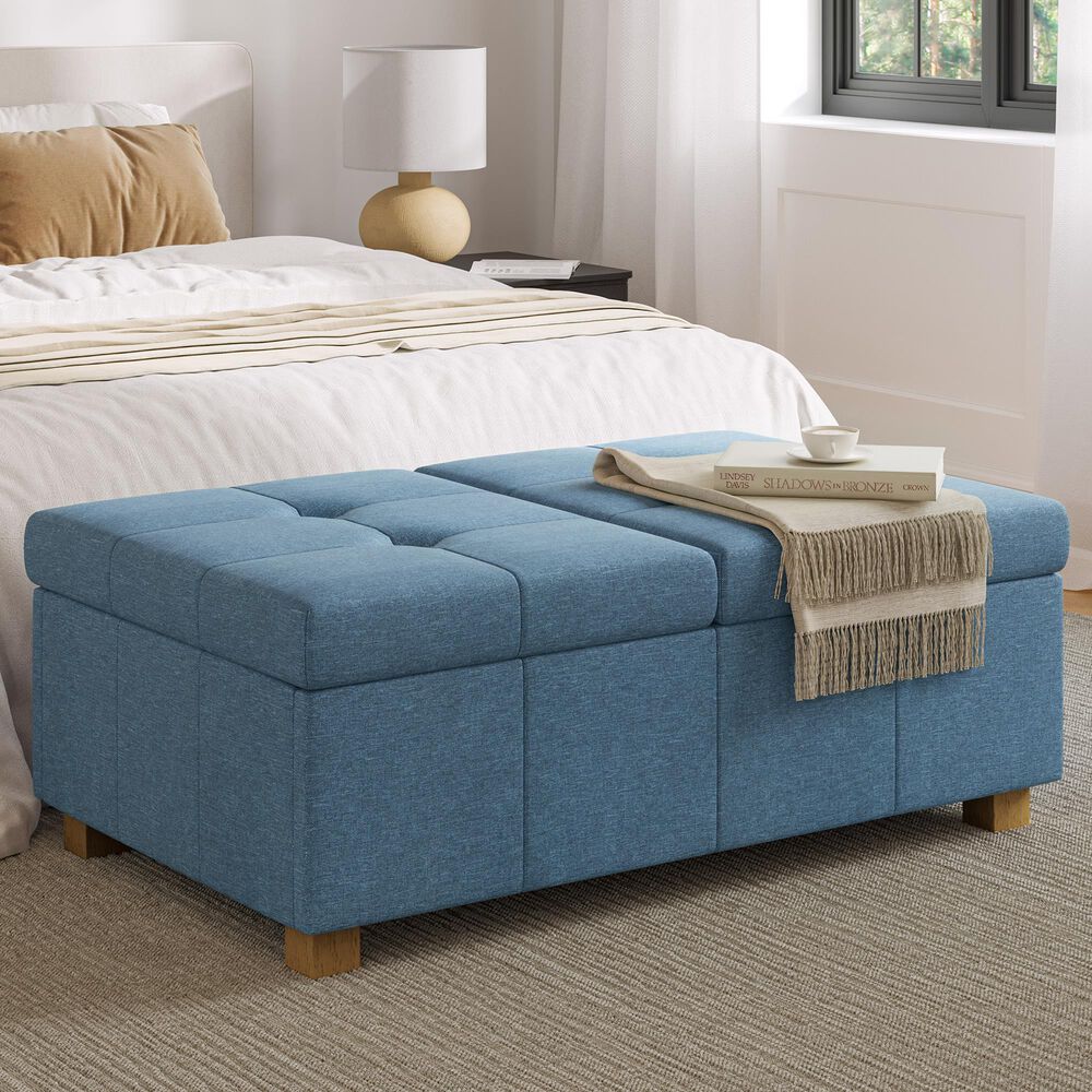CorLiving Yves Storage Ottoman Bench in Blue, , large