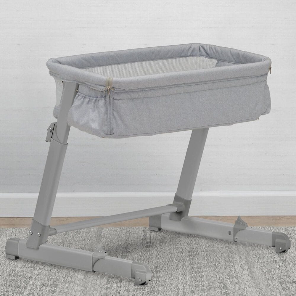 Delta Bedside Bassinet Sleeper in Grey Stripes, , large