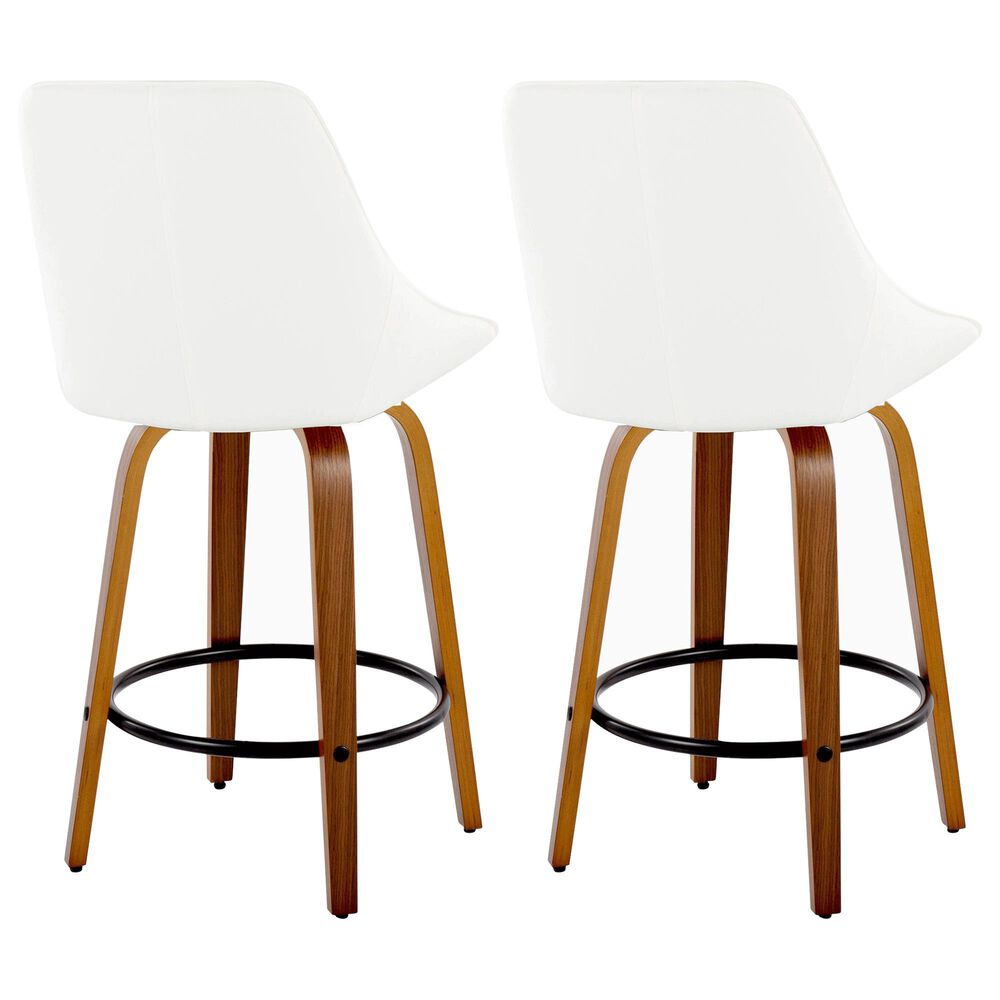 LumiSource Diana 26" Swivel Counter Stool with White Faux Leather Upholstery in Walnut and Black (Set of 2), , large