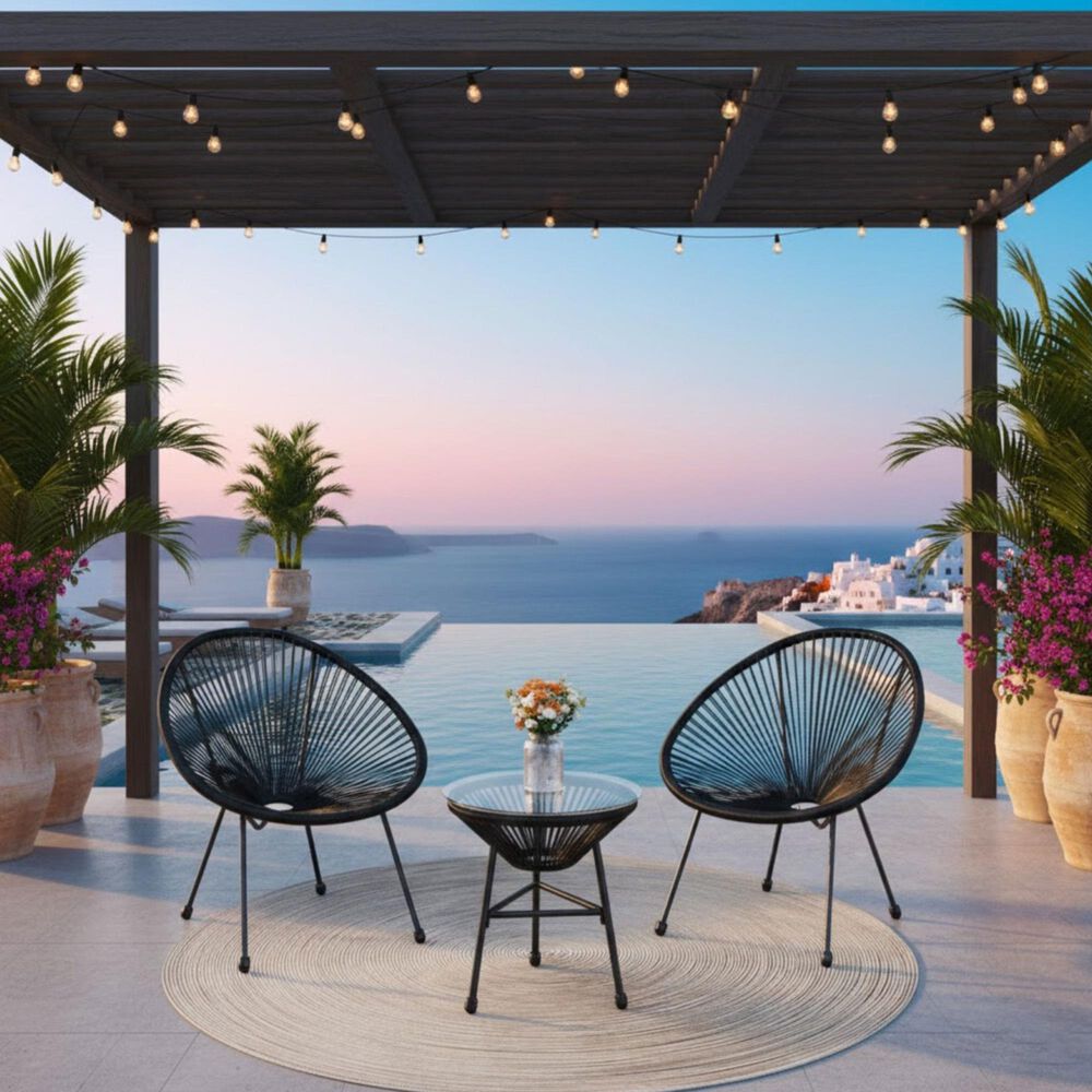 Hearth and Haven Acapulco 3-Piece Outdoor Bistro Set in Black, , large