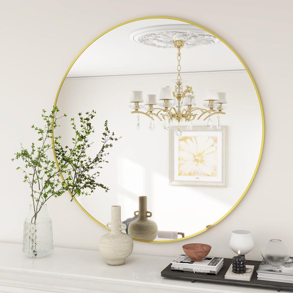 HOMLUX 20" Round Wall Mirror in Gold, , large