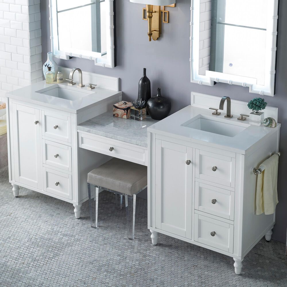 James Martin Copper Cove Encore 86" Double Vanity in Bright White with 3 cm Classic White Quartz Top, , large