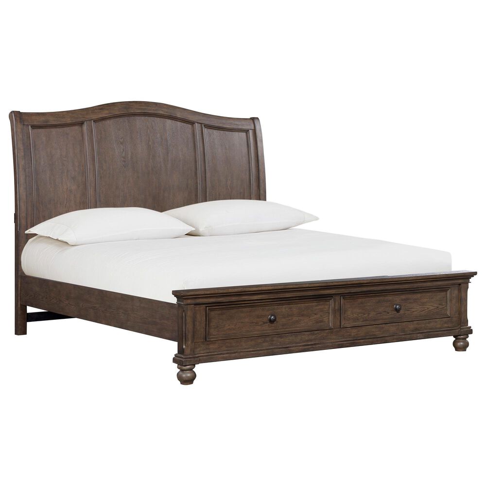 Riva Ridge Oxford Queen Sleigh Storage Bed with Two Nightstands in Cocoa with AC Outlets and USB Ports, , large