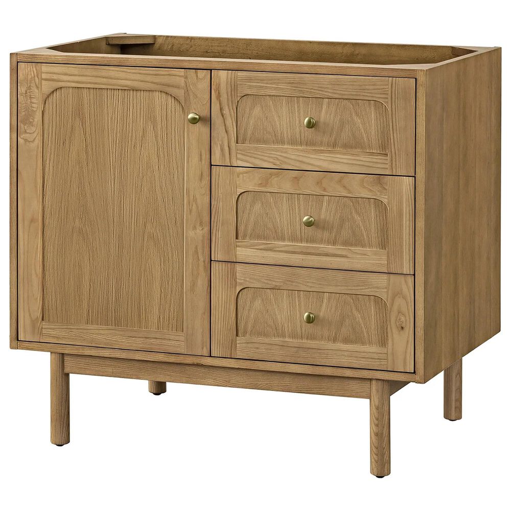 James Martin Vanities Laurent 36" Single Bathroom Vanity in Light Natural Oak with 3 cm White Zeus Quartz Top and Rectangular Sink, , large