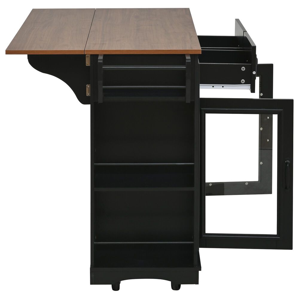 HOMLUX 54" Mobile Kitchen Island with Glass Door Storage in Walnut and Black, , large
