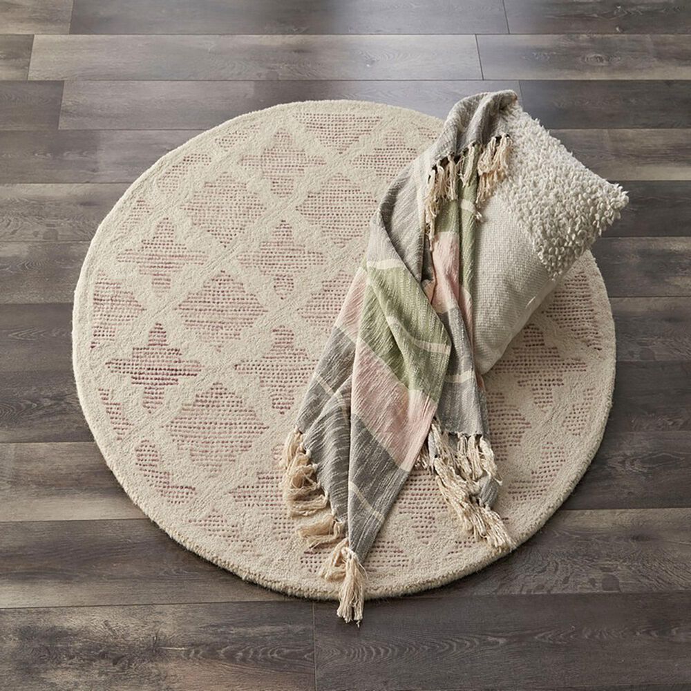 L&amp;R Resources Sinuous Pin Dot 6&#39; Round Ivory and Rose Area Rug, , large