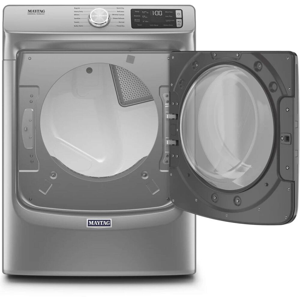 Maytag 7.3 Cu. Ft. Electric Dryer with 12 Dry Cycles and 15.5&quot; Laundry Pedestal with Chrome Handle and Storage Drawer in Metallic Slate, , large