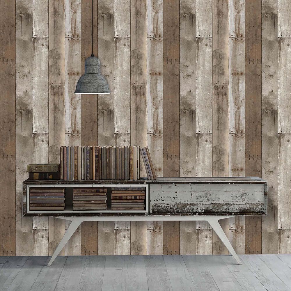 Tempaper 28 sq. ft. Repurposed Wood Weathered Peel and Stick Wallpaper, , large