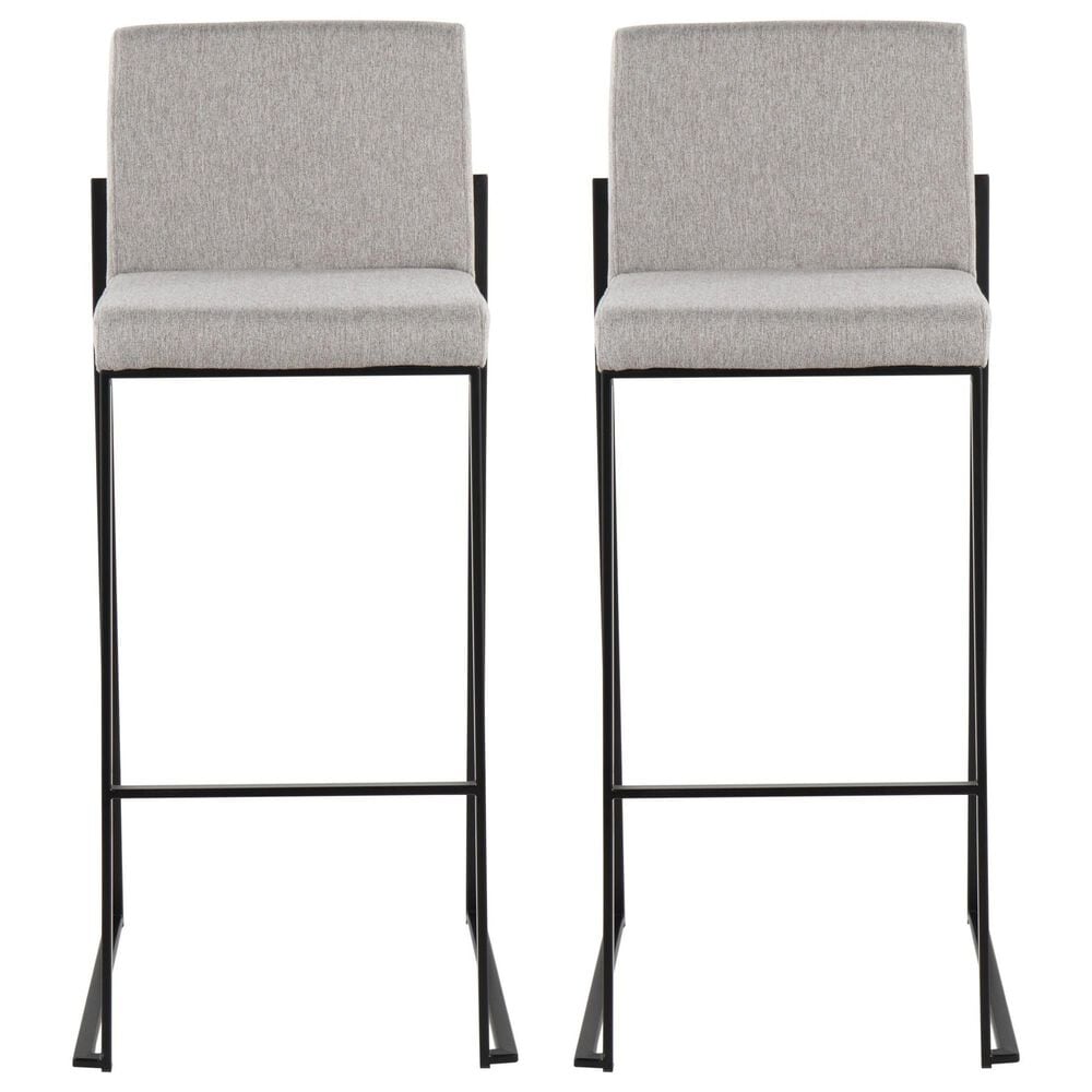 Lumisource Fuji High Back Barstool with Grey Fabric in Black &#40;Set of 2&#41;, , large