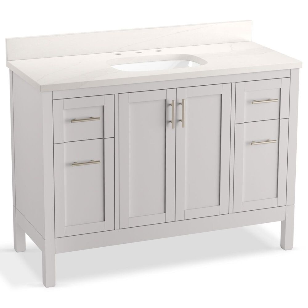 Kohler Hadron 48" Single Bathroom Vanity in Atmos Grey with 3 cm Bianco Bella Quartz Top and Oval Sink, , large