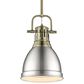 Golden Lighting Duncan 1-Light Small Pendant with Rod and Pewter Shade in Aged Brass, , large