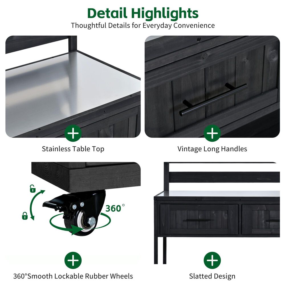 HOMLUX 62.3'' Outdoor Kitchen Island in Black, , large