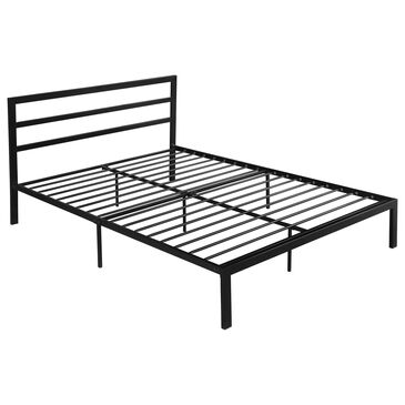 Hearth and Haven Queen Metal Platform Bed with Headboard in Black, , large