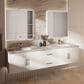 Lexora Home Geneva 80" Double Bathroom Vanity in Glossy White with 2 cm White Carrara Marble Top and Rectangular Sinks, , large