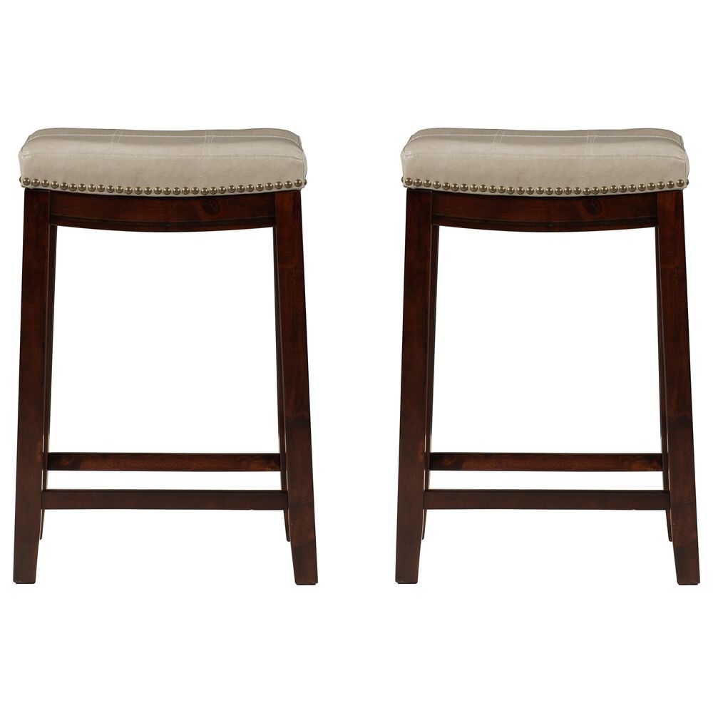 Linon Home Decor Claridge Counter Stool with Beige Cushion in Dark Brown (Set of 2), , large