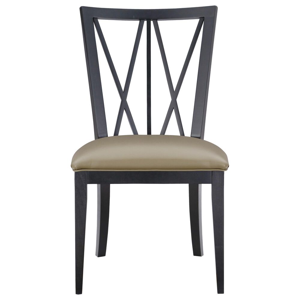 Linon Home Decor Bailey Side Chair with Tan Faux Leather Cushion Seat in Black, , large
