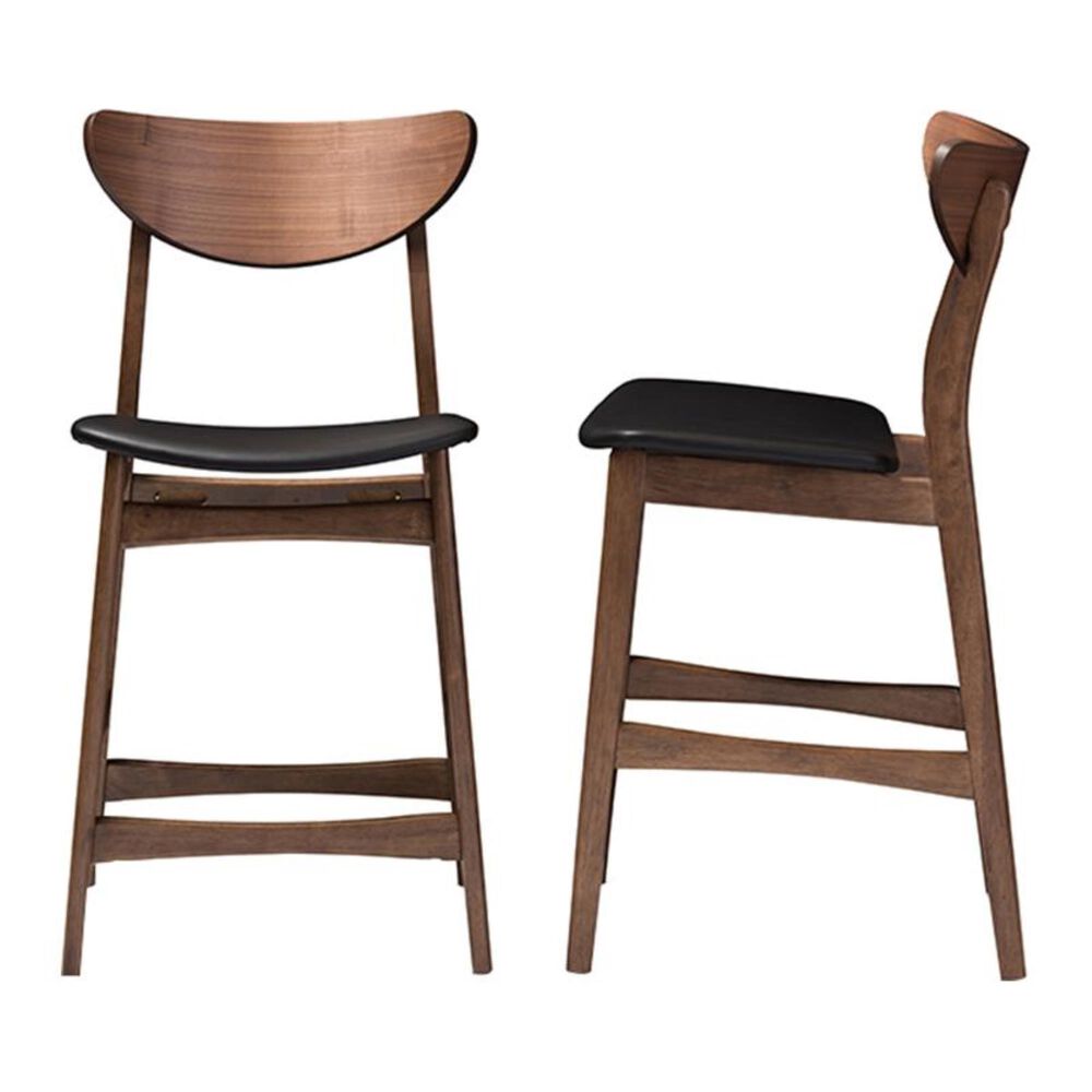 Baxton Studio Latina Counter Stools with Black Seat in Walnut - Set of 2, , large