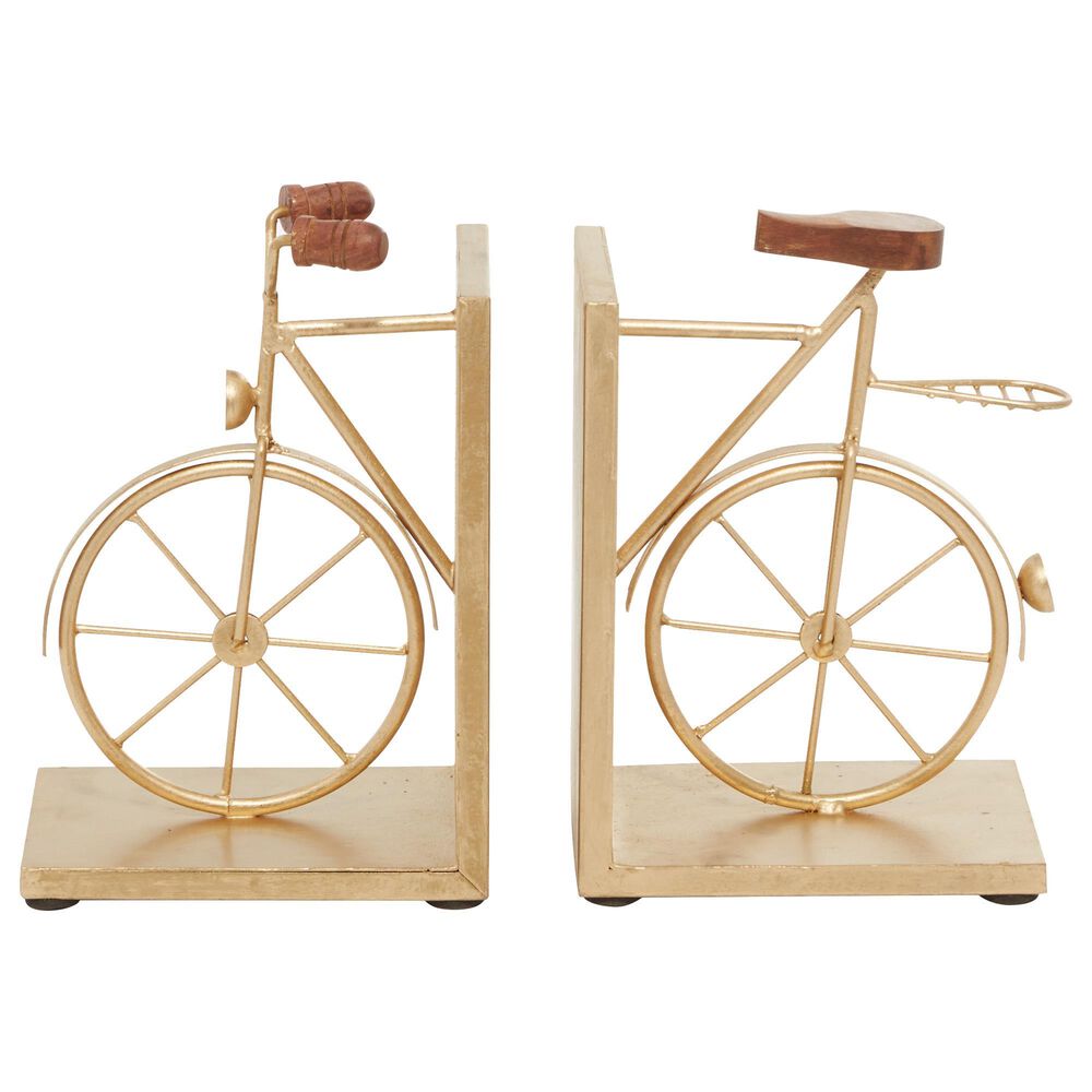Maple and Jade 9" Contemporary Metal Bookends in Gold, , large