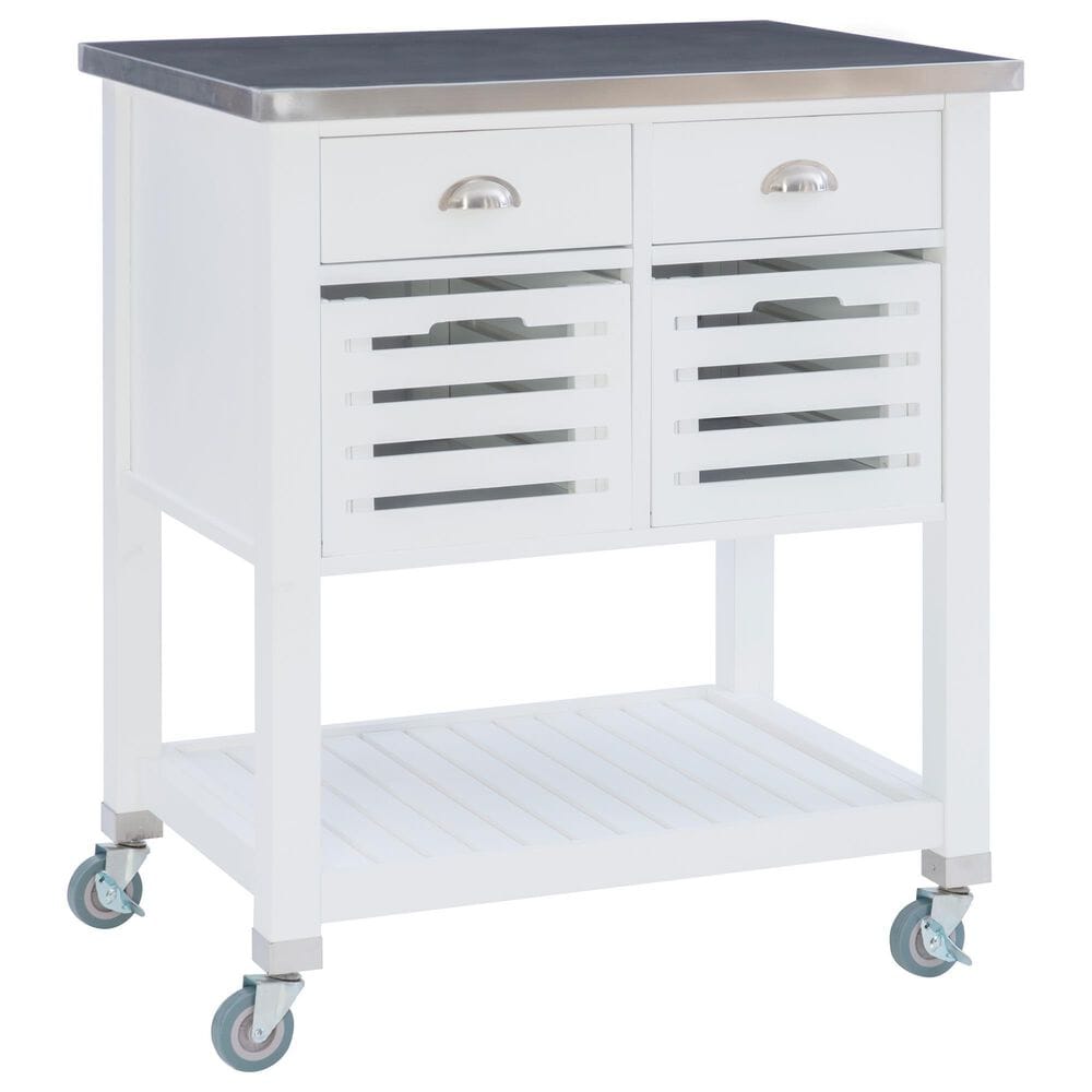 Linon Home Decor Robbin Kitchen Cart in White and Stainless Steel, , large