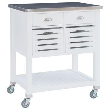Linon Home Decor Robbin Kitchen Cart in White and Stainless Steel, , large